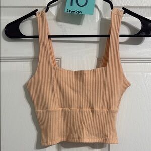 Tan Ribbed Fitted Tank Top